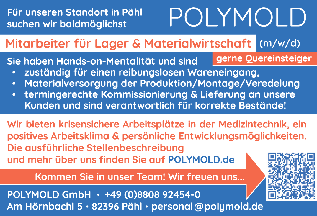 Stellenangebot: Mitarbeiter (m/w/d) für Lager und Materialwirtschaft gesucht. Komm ins Team POLYMOLD. JETZT bewerben!