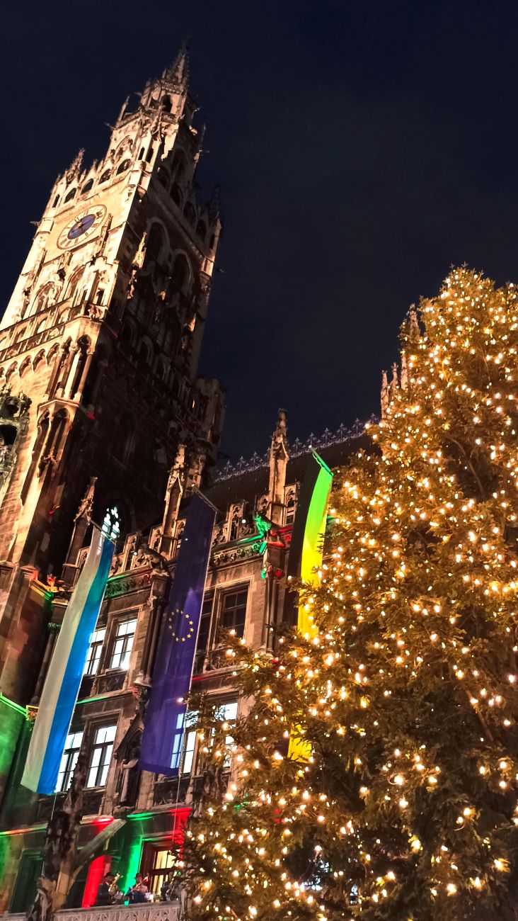 Festlich beleuchtet - 227 Lichterketten mit 3.400 LEDs | Der Tannenbaum am Münchner Christkindlsmarkt stammt aus Antdorf im Landkreis Weilheim-Schongau.