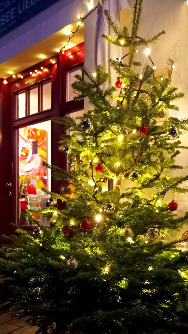 Leuchtender Christbaum erhellt die dunkle Nacht und wärmt die Herzen.