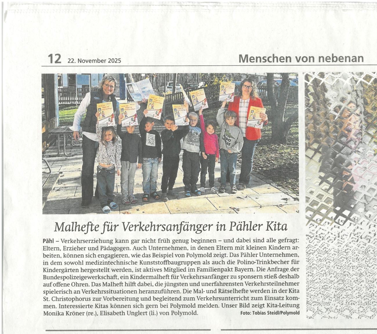 KREISBOTE Weilheim-Murnau v. 22.11.2025 | Seite 12, Menschen von nebenan: POLYMOLD sponsort Malhefte für Verkehrsanfänger in Pähler Kita