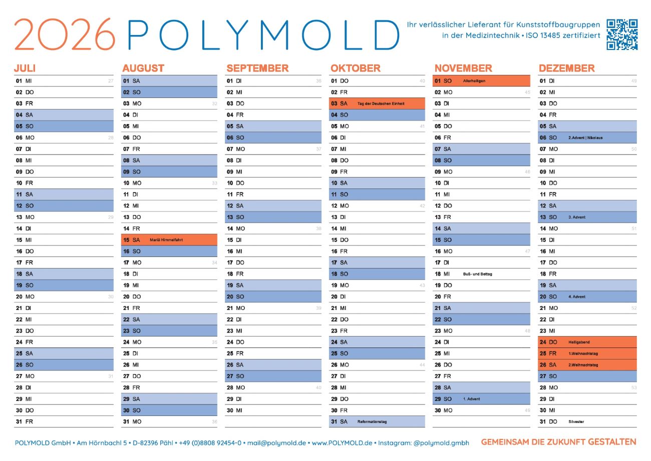 POLYMOLD Kalender 2026 - 1. Halbjahr
