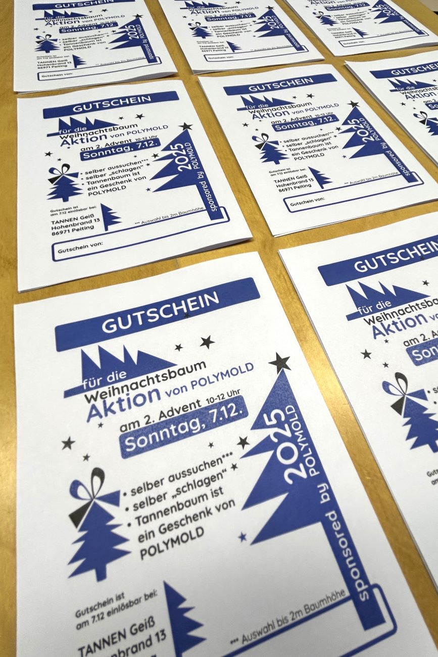 Mehr zu 25 Jahre Firmengeschichte Gutscheine für das gemeinsame Tannenbaum schlagen von POLYMOLD.