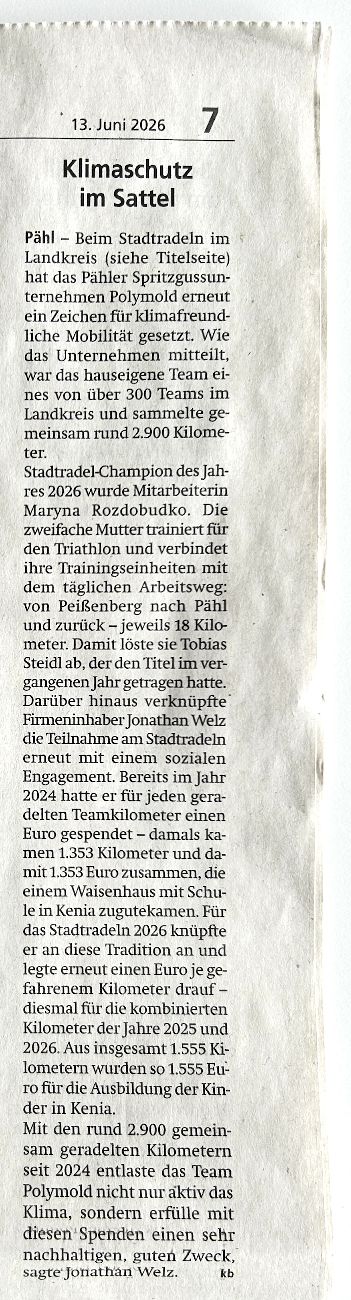 ZOOM Pressemitteilung PM Kreisbote 13.06.2026 Stadtradeln 2026 - Team POLYMOLD "Klimaschutz im Sattel"
